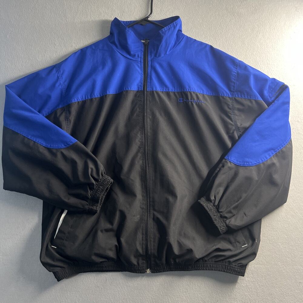 Vintage 90s Champion Mens Blue And Black Large Track Jacket